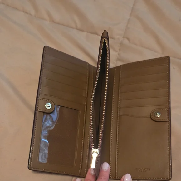 COACH Brown Signature Floral Continental Wallet with Orange & Yellow Blooms - Picture 11 of 14